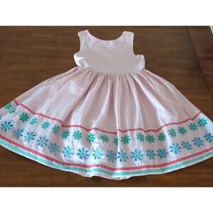 Mini Boden girls' pink cross-back dress floral embroidered eyelet size 9/10 GUC